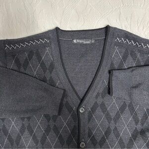 Sergio Louis Gray Argyle Men's XL Button Up cardigan grampacore academia v neck